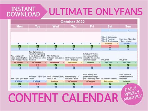 onlyfans calendar|Ultimate OnlyFans Content Calendar